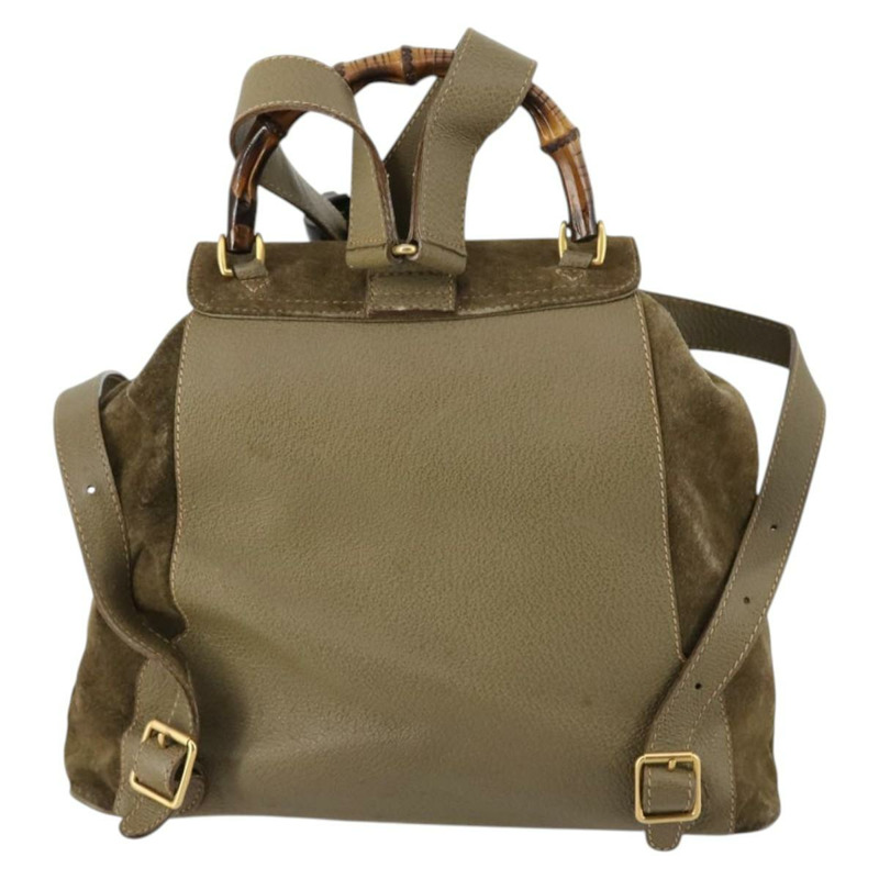 【日本直送】GUCCI 竹子背包 絨面革 卡其色 金色 003 2058 0016 正品 th6322-1