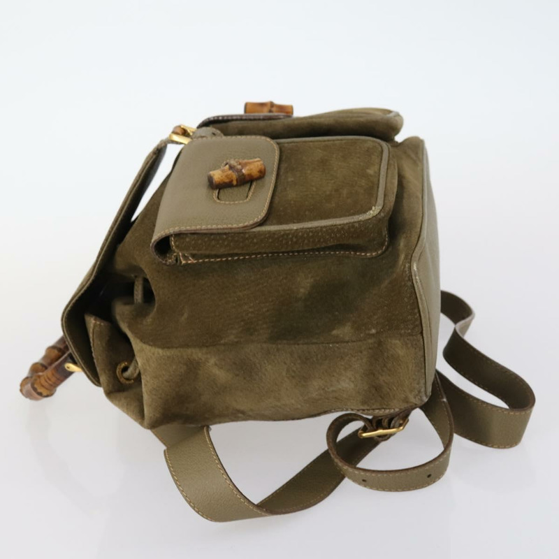 【日本直送】GUCCI 竹子背包 絨面革 卡其色 金色 003 2058 0016 正品 th6322-3
