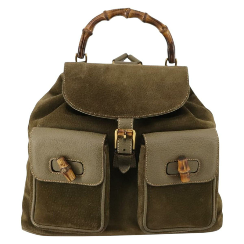 【日本直送】GUCCI 竹子背包 絨面革 卡其色 金色 003 2058 0016 正品 th6322-12