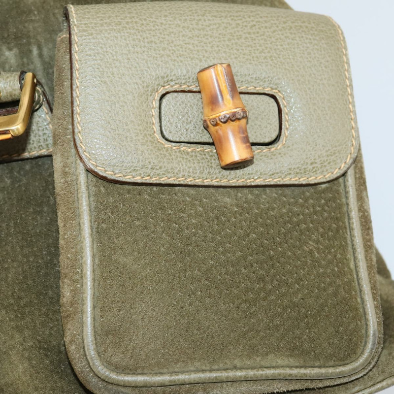 【日本直送】GUCCI 竹子背包 絨面革 卡其色 金色 003 2058 0016 正品 th6322-23