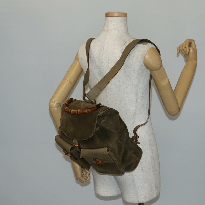 【日本直送】GUCCI 竹子背包 絨面革 卡其色 金色 003 2058 0016 正品 th6322-25