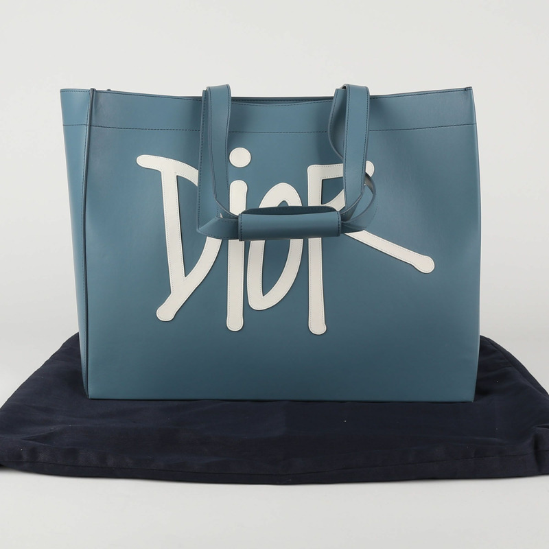DIOR 藍色 Sean Stussy 皮革購物肩背包-0