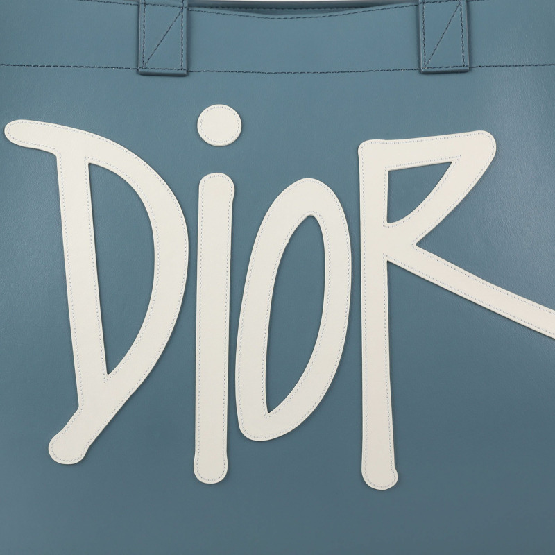 【包稅】DIOR Shawn Stussy 藍色皮革單肩購物袋-1