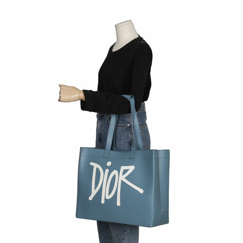 【包稅】DIOR Shawn Stussy 藍色皮革單肩購物袋-12