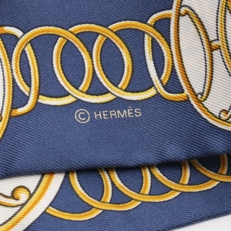 HERMES Twilly Lift Profile 圍巾 絲綢 絲綢 海軍藍 多色 二手 女士-1