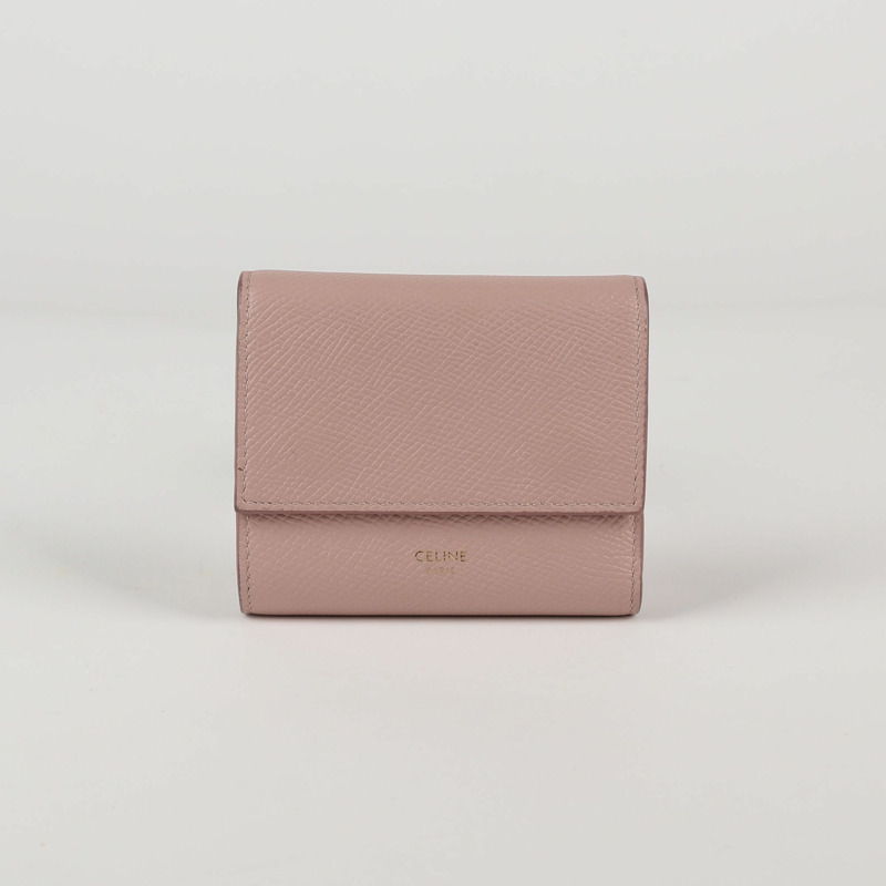 CELINE 小號粉紅皮革三折皮夾-0