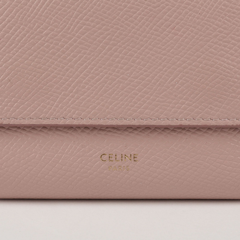 CELINE 小號粉紅皮革三折皮夾-1