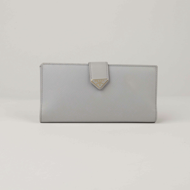 PRADA 天藍色 Saffiano 皮革長錢包-0