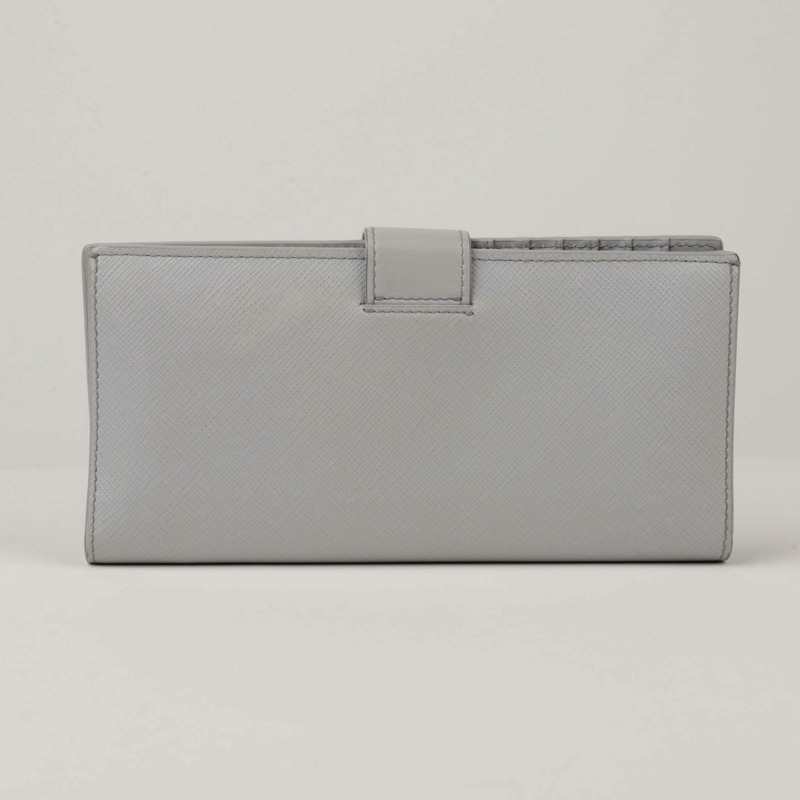 PRADA 天藍色 Saffiano 皮革長錢包-1