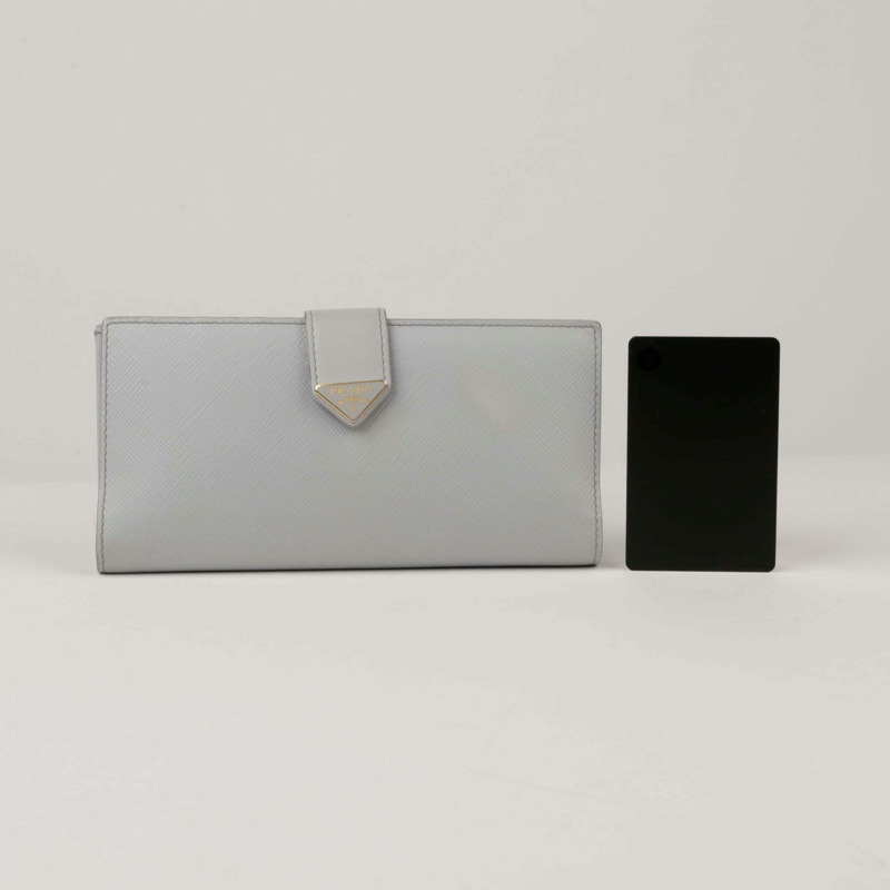 PRADA 天藍色 Saffiano 皮革長錢包-6