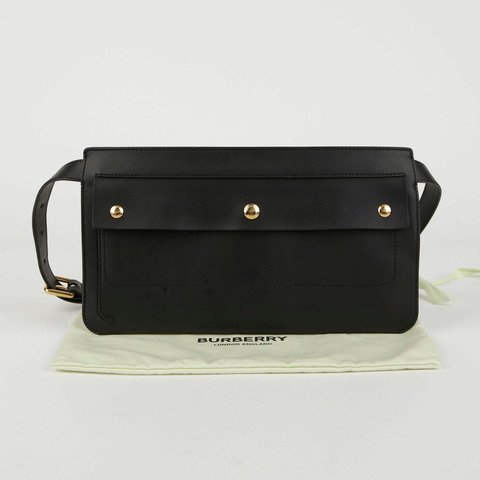 BURBERRY 黑色皮革纖細腰包
