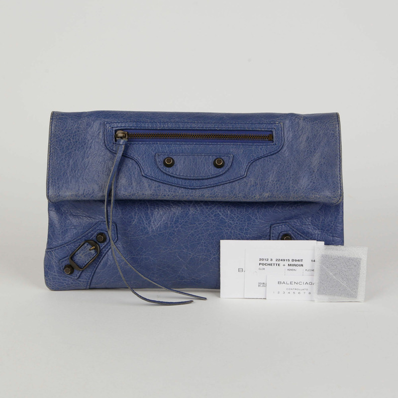 BALENCIAGA 藍色皮革信封手拿包-0