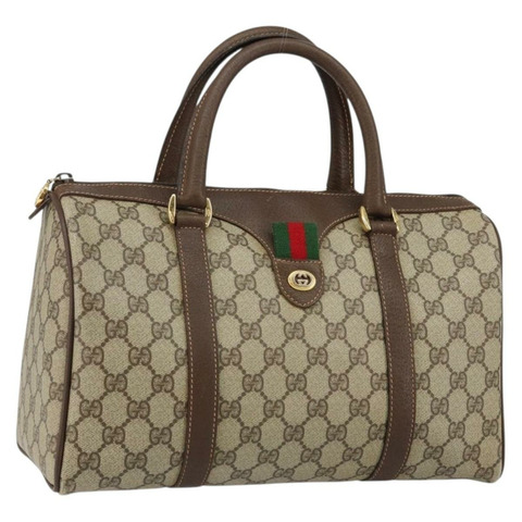 GUCCI GG Supreme Web Sherry Line 波士頓包 PVC 米金色 40 02 007 正品 143489