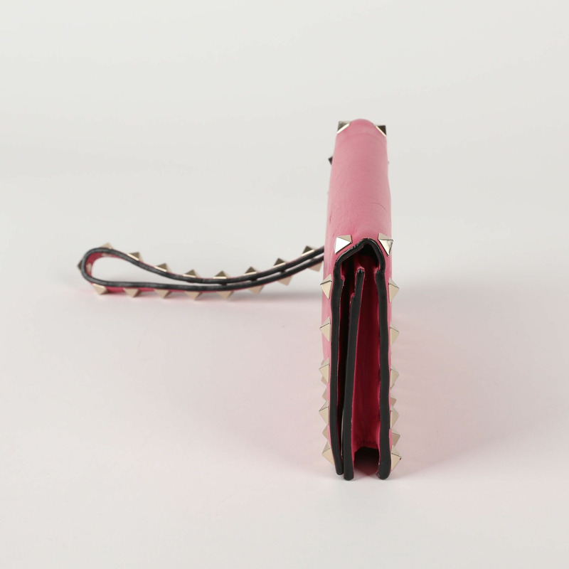 VALENTINO 粉紅色皮革 Rockstud 長版皮夾 0447-2