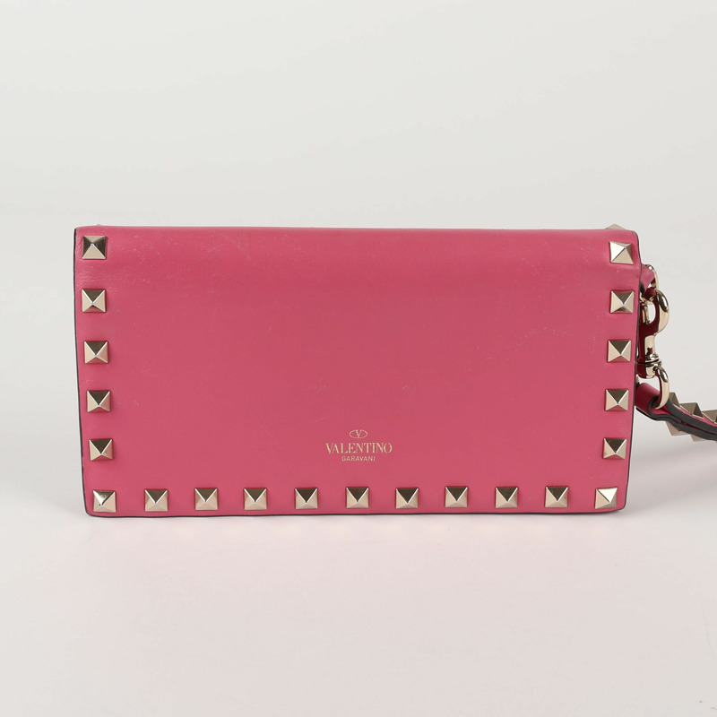 VALENTINO 粉紅色皮革 Rockstud 長版皮夾 0447-3