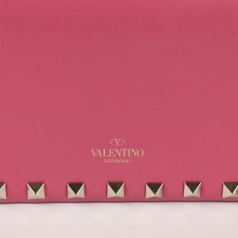 VALENTINO 粉紅色皮革 Rockstud 長版皮夾 0447-4