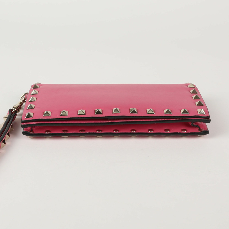 VALENTINO 粉紅色皮革 Rockstud 長版皮夾 0447-6