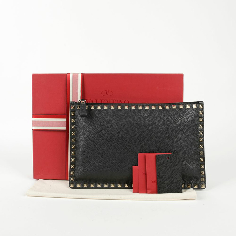 VALENTINO 黑色皮革 Rockstud 手拿包 0269VSH-0