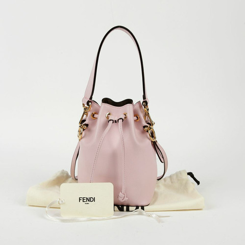 【包稅】FENDI 8BS010 迷你粉紅皮革 Montrezo 水桶手提包/單肩包