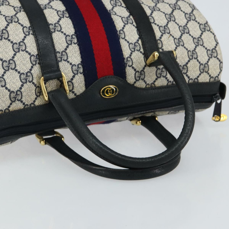 【日本直送】GUCCI GG Supreme Sherry Line 波士頓包 PVC 海軍藍金紅色 正品 143577-6