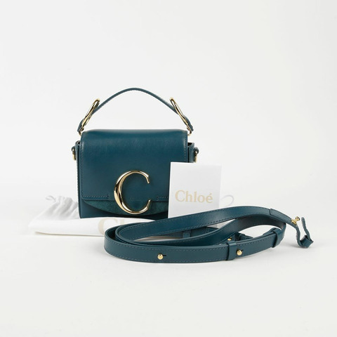 CHLOE 迷你藍色皮革C字手提單肩包 193