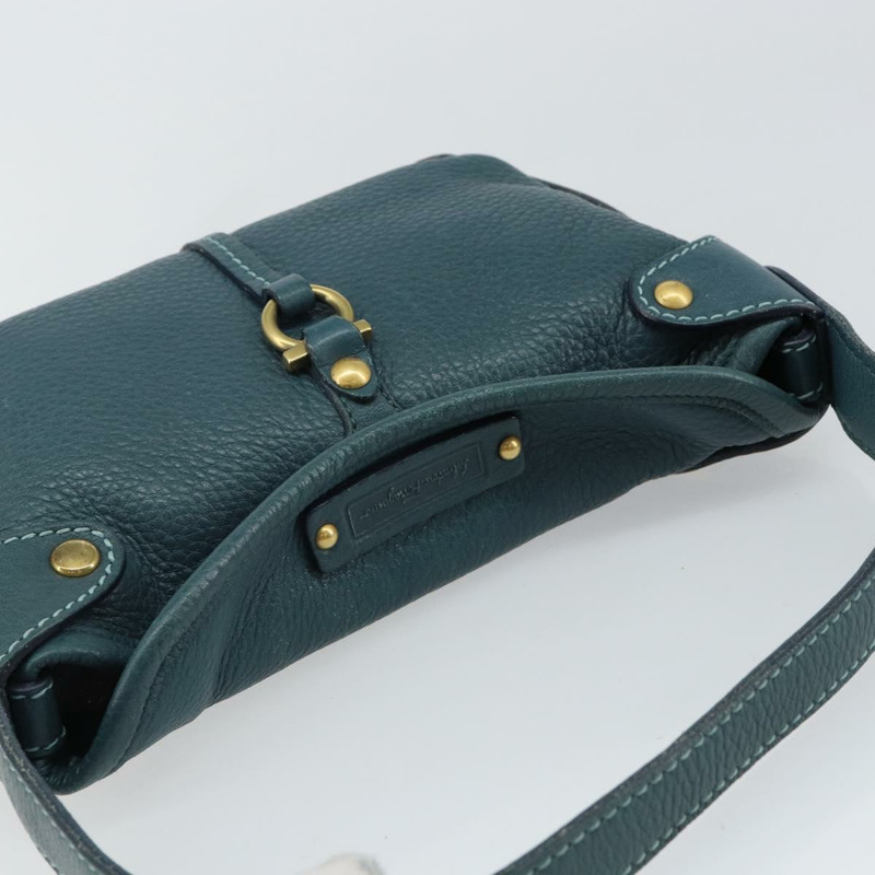 【日本直送】Salvatore Ferragamo Gancini 單肩包 皮革 藍色 金色 正品 143587-5