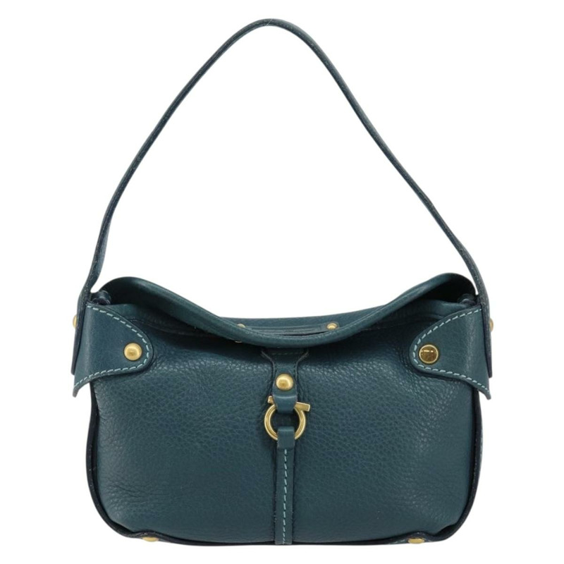 【日本直送】Salvatore Ferragamo Gancini 單肩包 皮革 藍色 金色 正品 143587-12