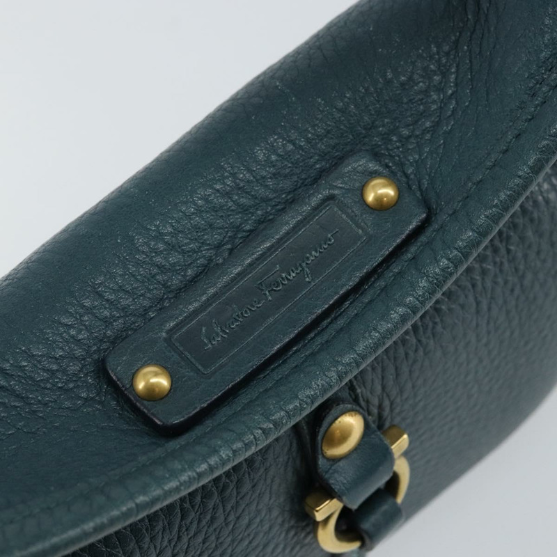 【日本直送】Salvatore Ferragamo Gancini 單肩包 皮革 藍色 金色 正品 143587-16