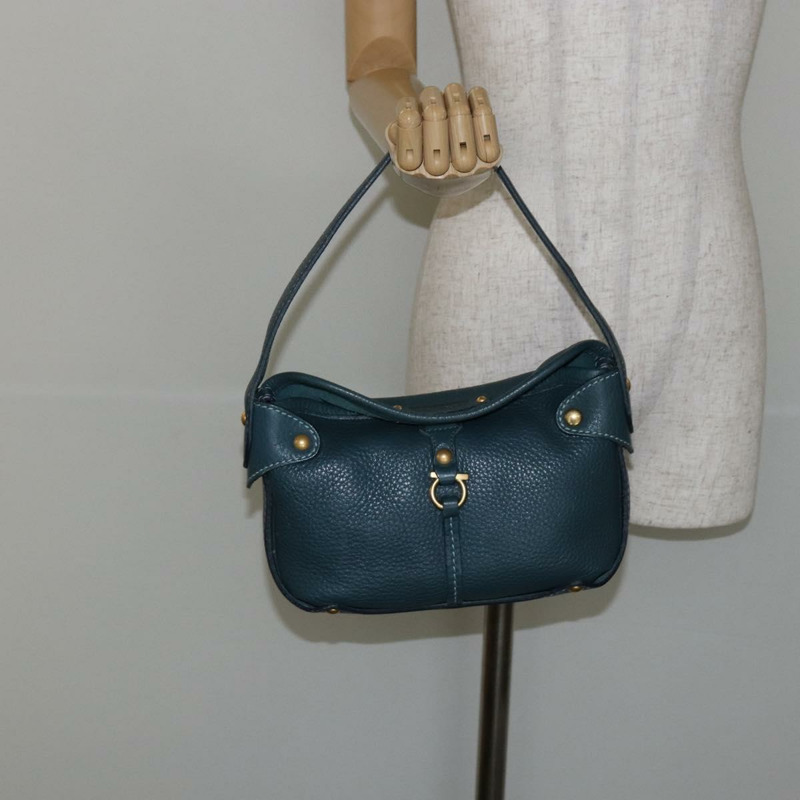【日本直送】Salvatore Ferragamo Gancini 單肩包 皮革 藍色 金色 正品 143587-20
