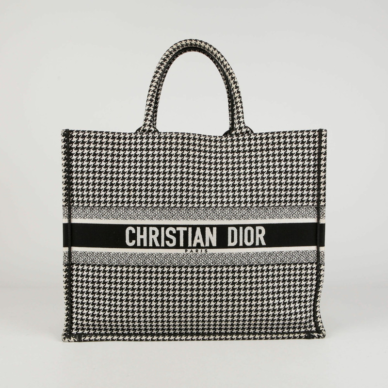 DIOR 大號黑白千鳥格刺繡書本手提包-0