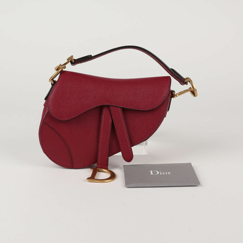 DIOR 迷你紅色粒面小牛皮馬鞍肩包