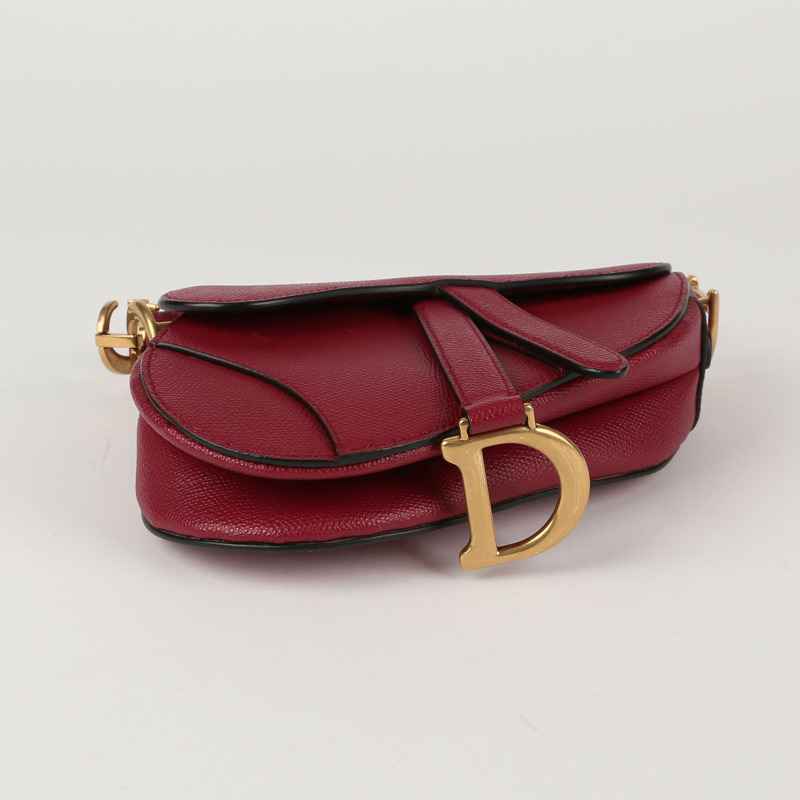 【包稅】DIOR 迷你紅色粒面小牛皮馬鞍肩包-4