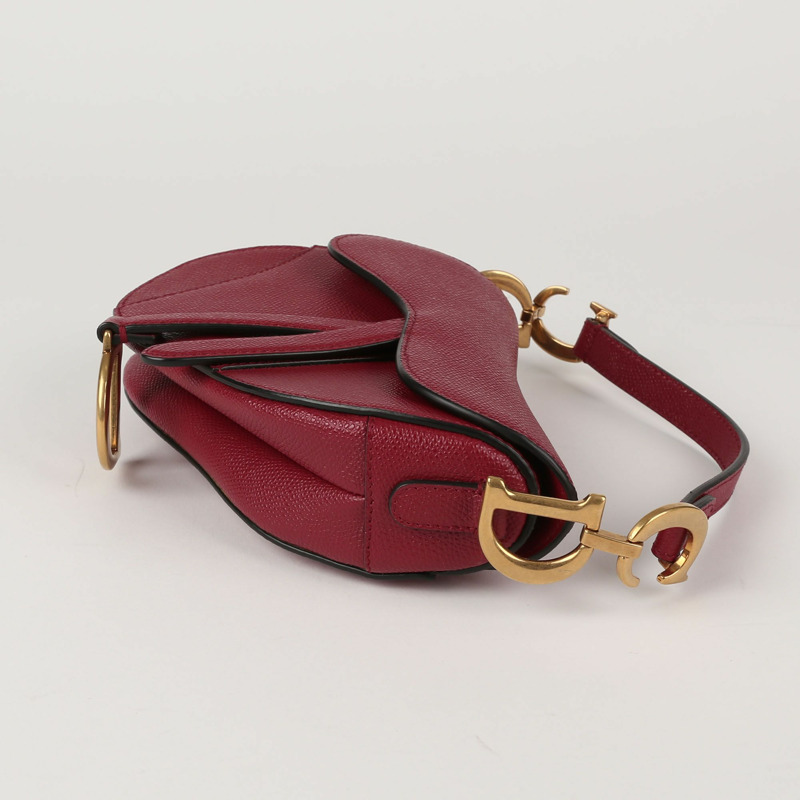 【包稅】DIOR 迷你紅色粒面小牛皮馬鞍肩包-5