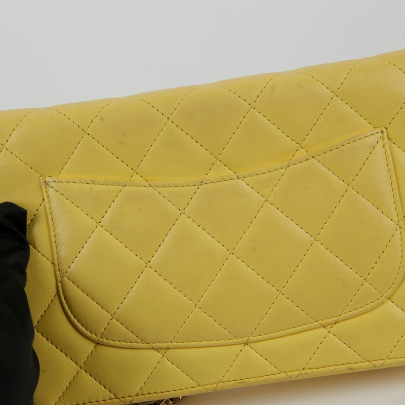 CHANEL 黃色皮革經典鏈條皮夾和斜背包-4