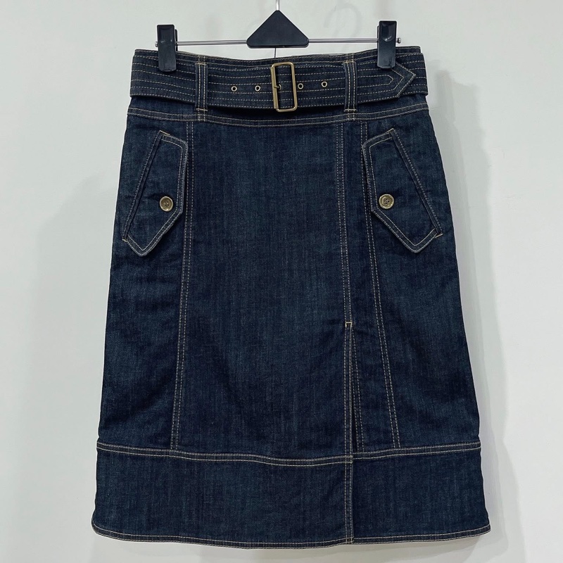 Burberry 倫敦  腰帶格紋金扣彈性牛仔裙-0