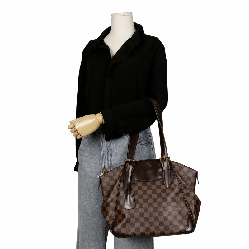LOUIS VUITTON Damier Ebene 帆布 Verona 手提包和單肩包 MM 尺寸-14