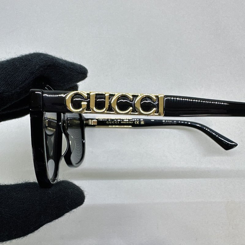 GUCCI 黑膠框金色大LOGO墨鏡-4