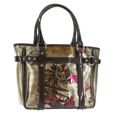 Salvatore Ferragamo 動物圖案手提包乙烯基棕色正品 144645