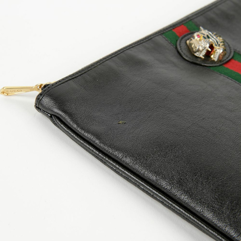 GUCCI 黑色皮革 Raja 虎頭手拿包-4