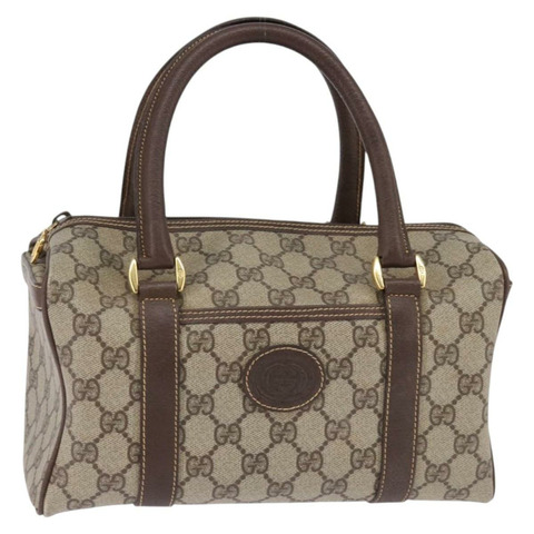 GUCCI GG Supreme 波士頓包 PVC 米色金色 000 58 0093 正品 146253