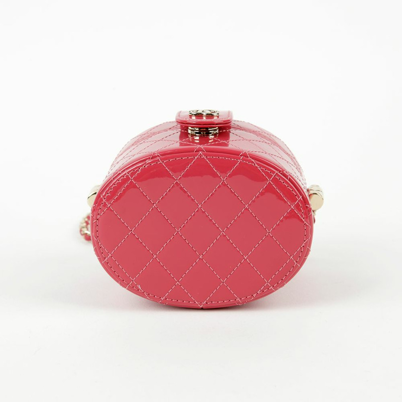 CHANEL 迷你深粉色漆皮化妝鏈肩包-4