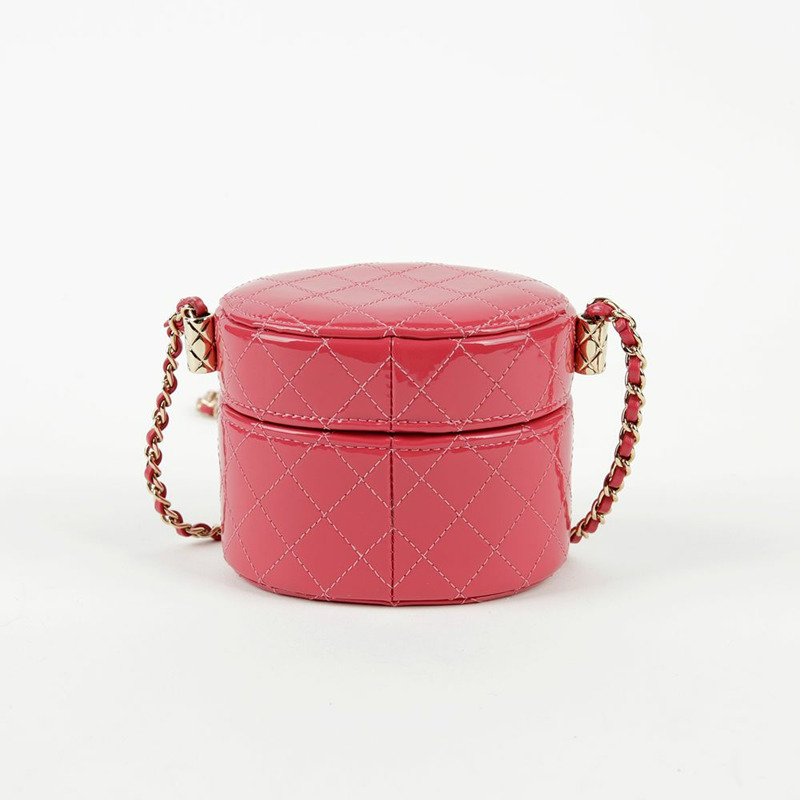 【包稅】CHANEL 迷你深粉色漆皮化妝鏈單肩包-2