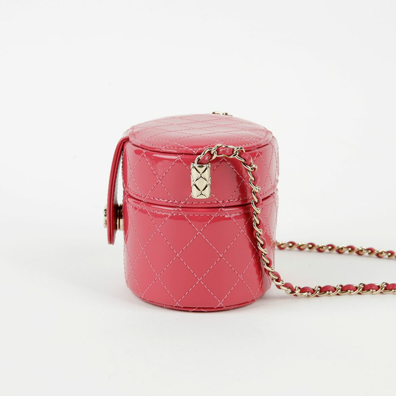 【包稅】CHANEL 迷你深粉色漆皮化妝鏈單肩包-3