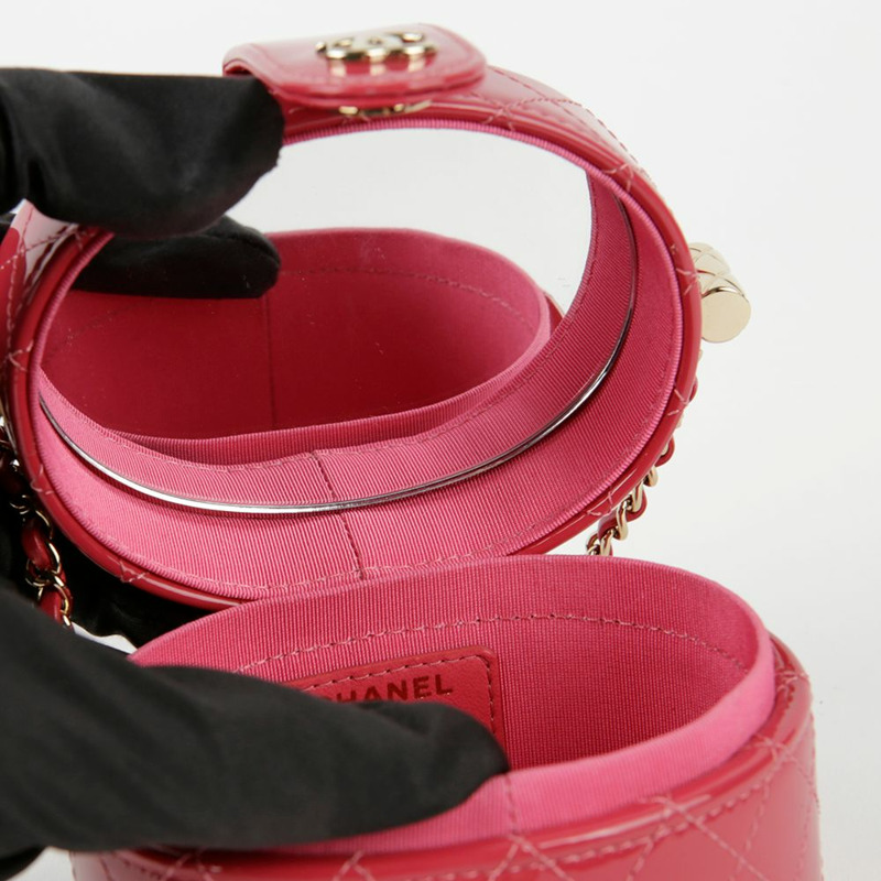 【包稅】CHANEL 迷你深粉色漆皮化妝鏈單肩包-5