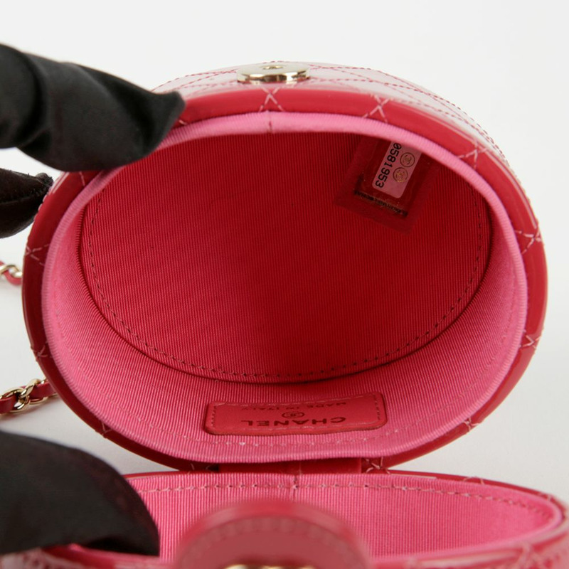 【包稅】CHANEL 迷你深粉色漆皮化妝鏈單肩包-6