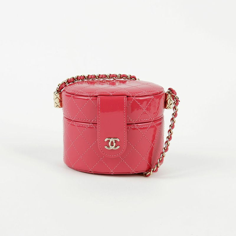 【包稅】CHANEL 迷你深粉色漆皮化妝鏈單肩包-1