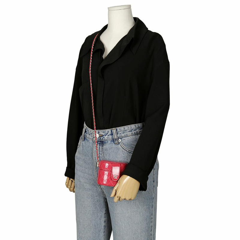 【包稅】CHANEL 迷你深粉色漆皮化妝鏈單肩包-7