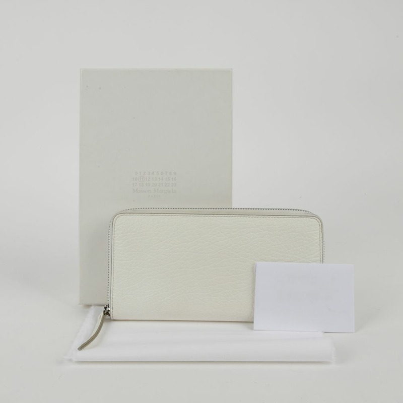 MAISON MARGIELA 白色皮革縫線拉鍊長皮夾-0