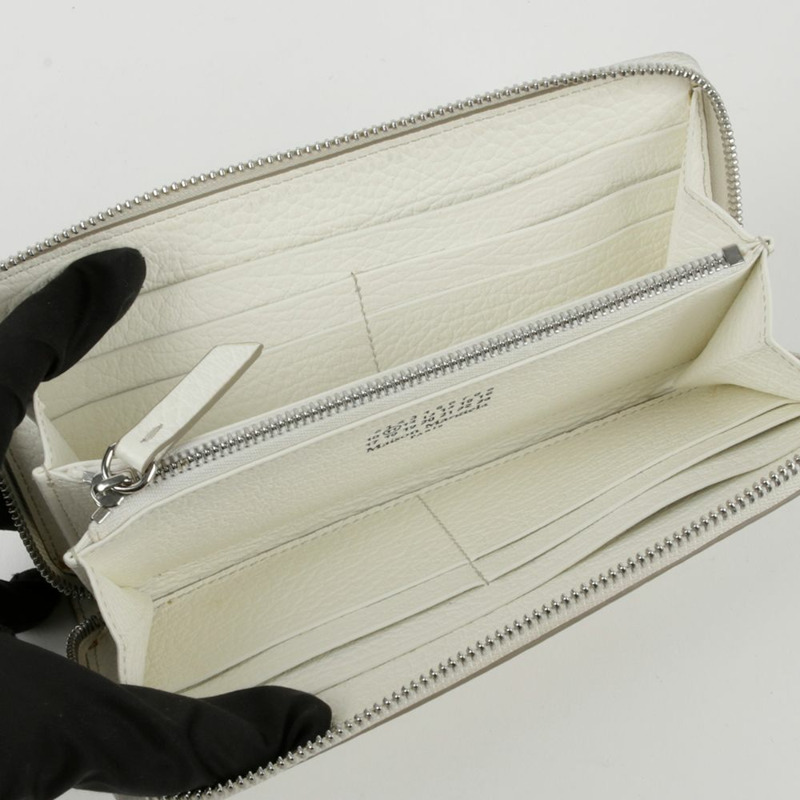 MAISON MARGIELA 白色皮革縫線拉鍊長皮夾-8