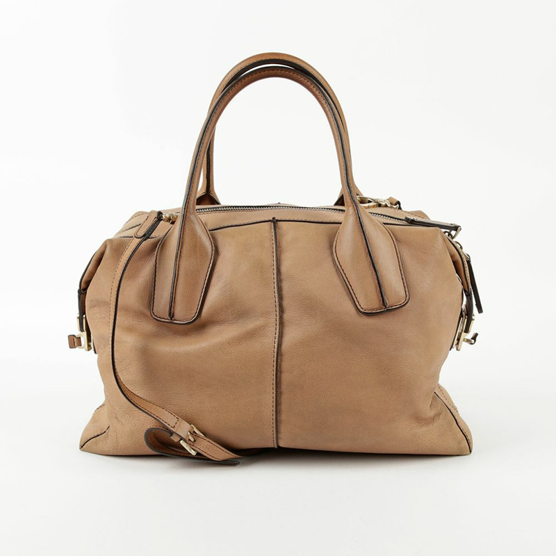 TODS 米色皮革 D 型手提包和單肩包-1